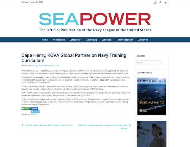 Screenshot of Seapower article